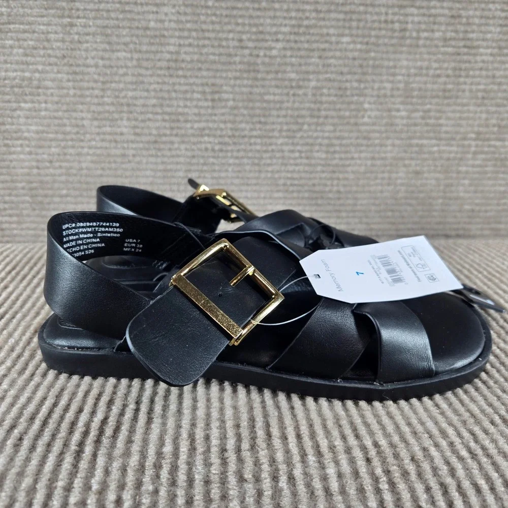 Time and Tru Women Size 7‎ Black Olive Green X Band Buckle Memory Foam Sandals